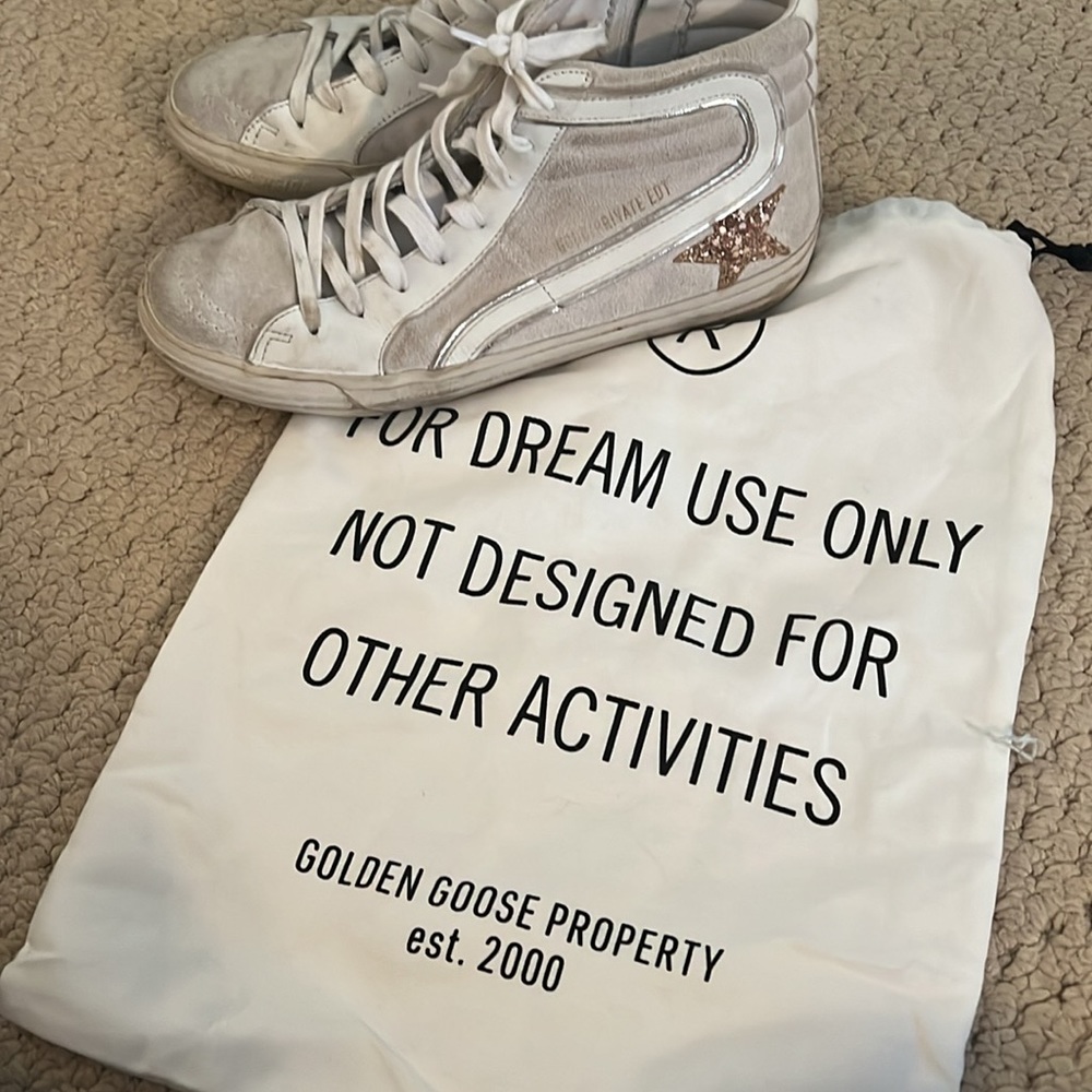 Golden Goose White Suede & Leather High-Top Sneakers with Gold Star - Picture 8 of 10